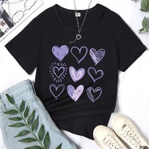 Black and Purple Graphic Short Sleeve T-Shirt